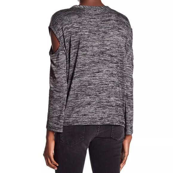 Rag & Bone Long Sleeve Cold Shoulder Top Black Space Dye Shirt- Size Small - Picture 2 of 13
